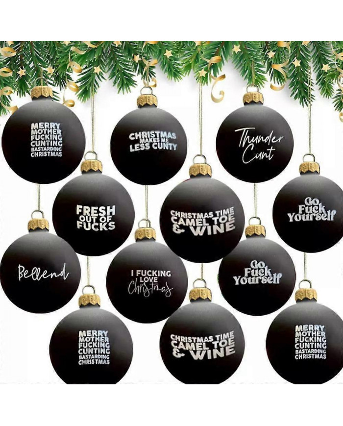 Sweary Bauble Bundle - Paquet de 12, 2024 Ornement de Noël amusant Boule de Noël