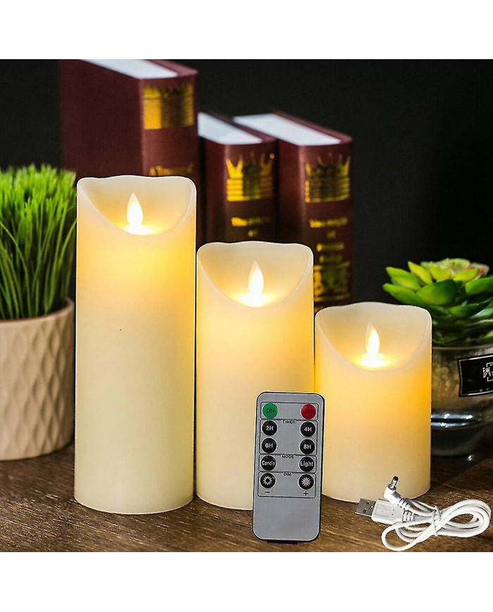 3pcs Bougies sans flamme rechargeables Lumières, Bougies LED Lumière Lisse Scintillement Bougie Lumière