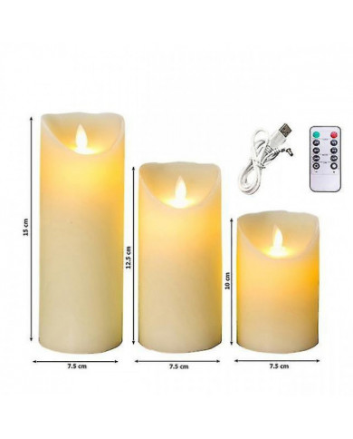 3pcs Bougies sans flamme rechargeables Lumières, Bougies LED Lumière Lisse Scintillement Bougie Lumière