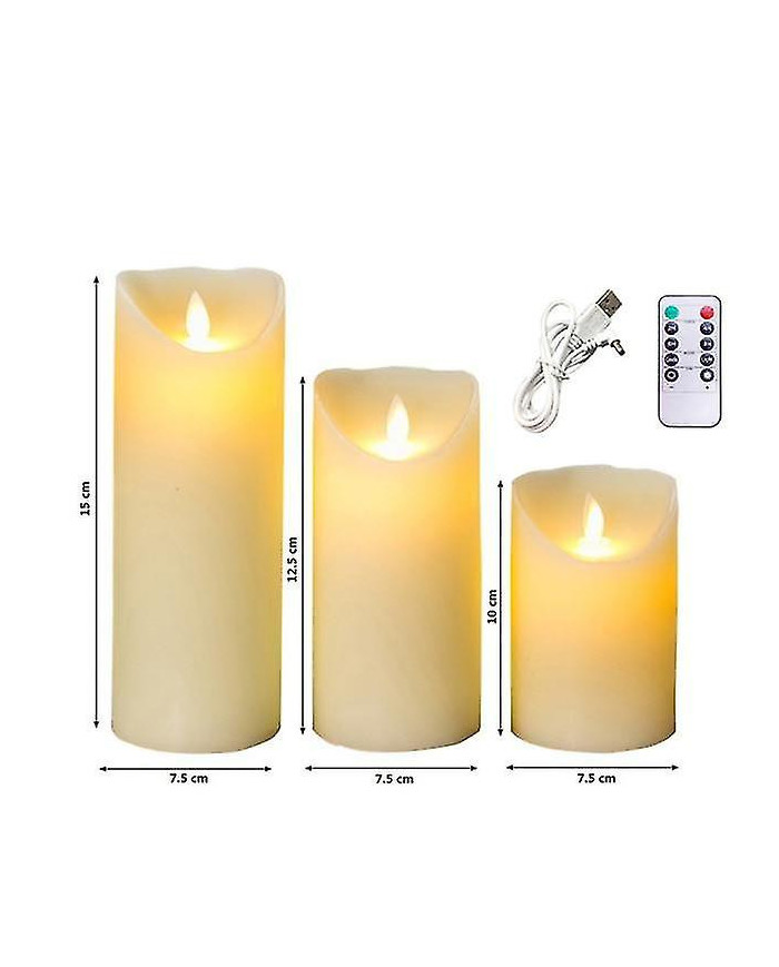 3pcs Bougies sans flamme rechargeables Lumières, Bougies LED Lumière Lisse Scintillement Bougie Lumière