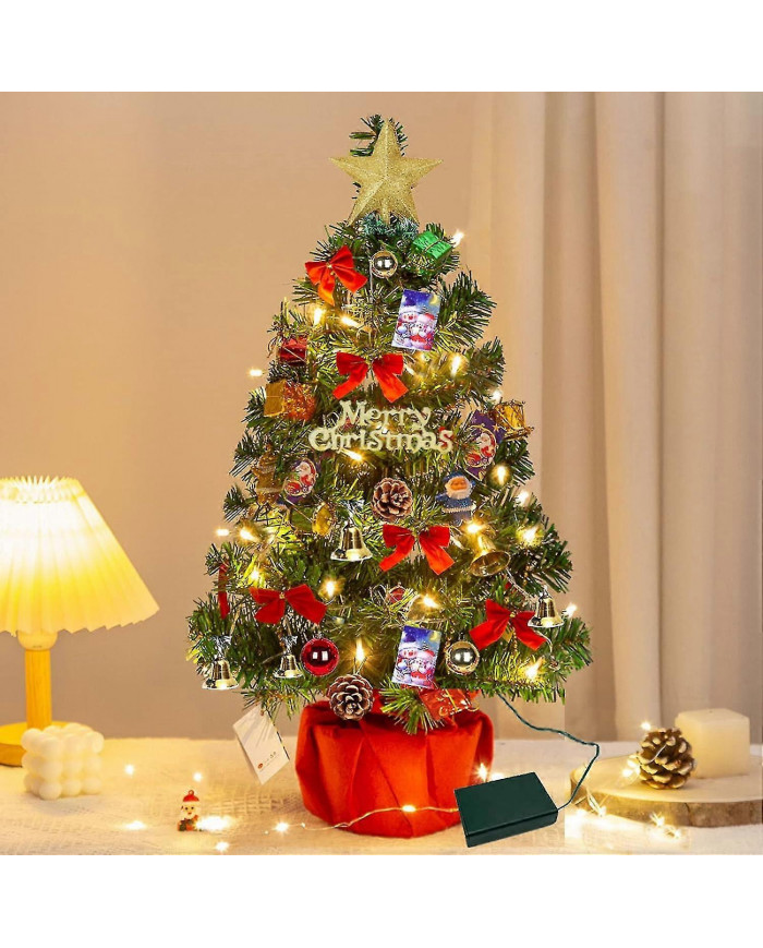 Sapin De Noël 60 Cm, Sapin De Noël Artificiel, Mini Sapin De Noël Avec Guirlande Lumineuse Et Décorations