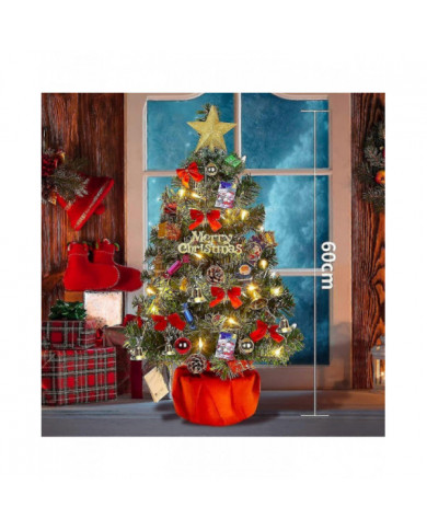 Sapin De Noël 60 Cm, Sapin De Noël Artificiel, Mini Sapin De Noël Avec Guirlande Lumineuse Et Décorations