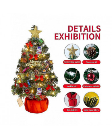 Sapin De Noël 60 Cm, Sapin De Noël Artificiel, Mini Sapin De Noël Avec Guirlande Lumineuse Et Décorations