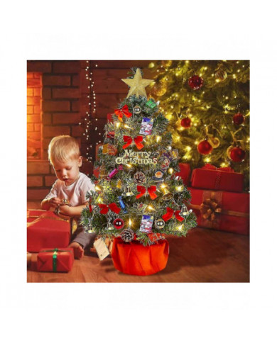 Sapin De Noël 60 Cm, Sapin De Noël Artificiel, Mini Sapin De Noël Avec Guirlande Lumineuse Et Décorations