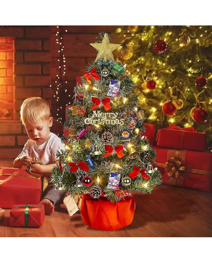 Sapin De Noël 60 Cm, Sapin De Noël Artificiel, Mini Sapin De Noël Avec Guirlande Lumineuse Et Décorations