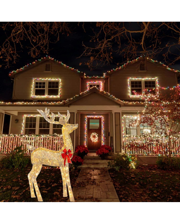 Décorations de cour extérieure de cerf de Noël éclairées, décorations de rennes de Noël avec lumières LED, dcor [...]