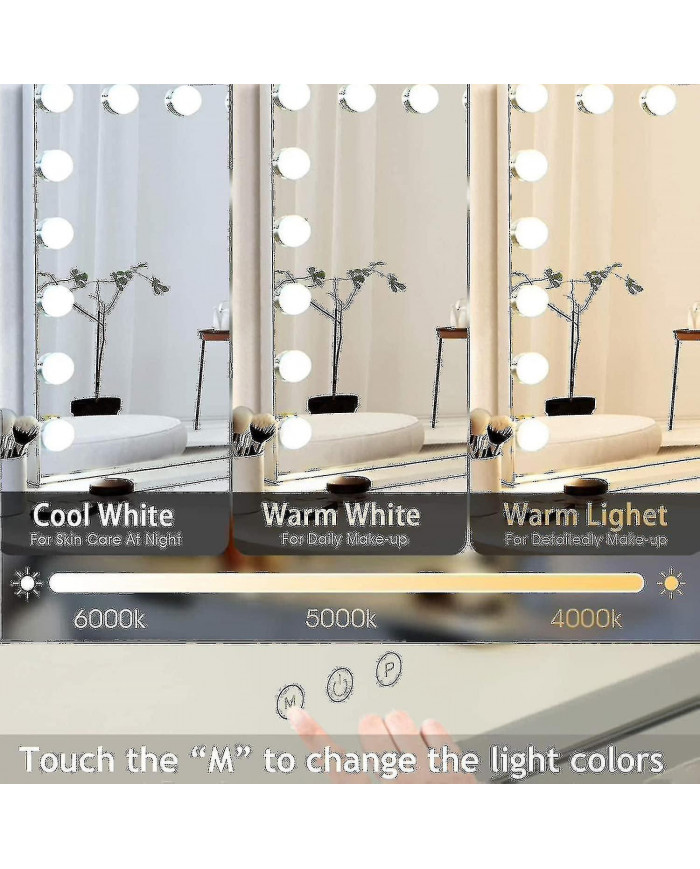 70 x 55 cmHollywood miroir de courtoisie avec 3 couleurs de lumière et 14 ampoules LED à intensité variable, grand [...]