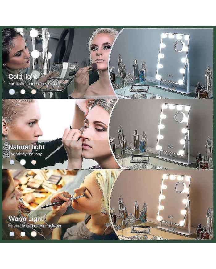 Hollywood Mirror 12 Ampoules Led Hollywood Mirror, 3 modes d’éclairage couleur (ampoules uniquement)