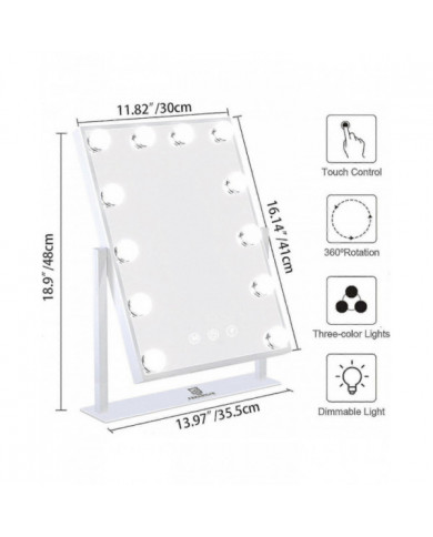 Hollywood Mirror 12 Ampoules Led Hollywood Mirror, 3 modes d’éclairage couleur (ampoules uniquement)