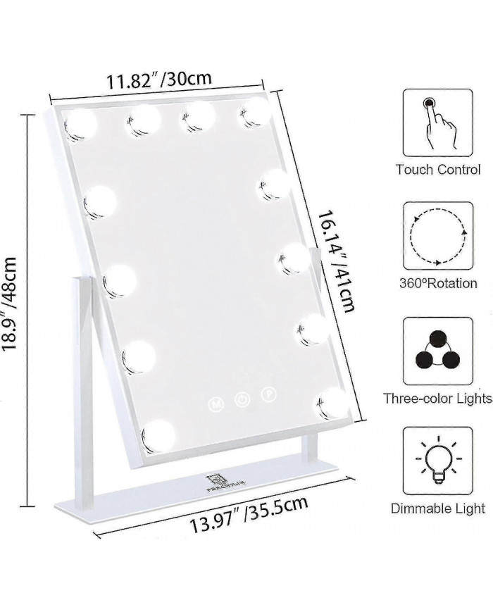 Hollywood Mirror 12 Ampoules Led Hollywood Mirror, 3 modes d’éclairage couleur (ampoules uniquement)