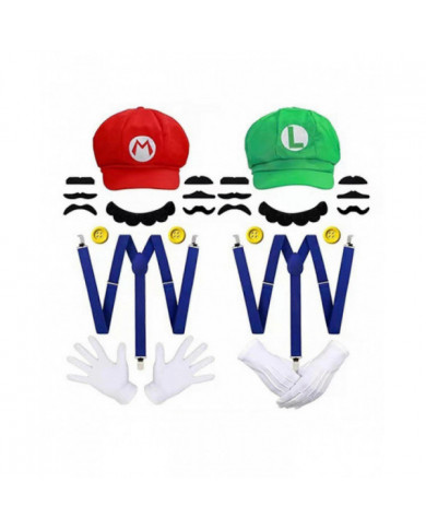 Super Mario Bros Cosplay accessoires dôme coton casquettes gants moustache avec bretelle Halloween Party Cosplay prop