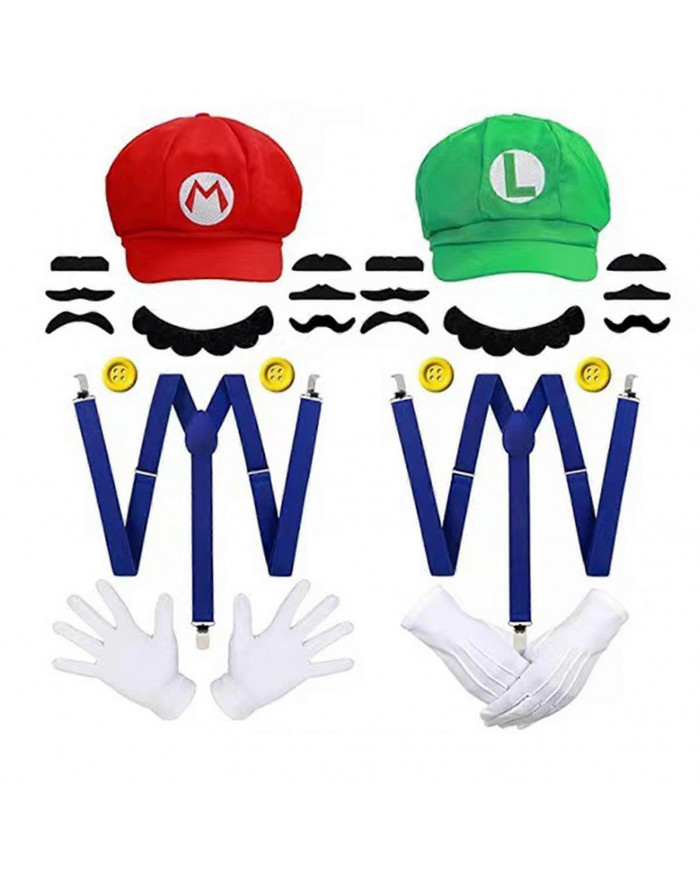 Super Mario Bros Cosplay accessoires dôme coton casquettes gants moustache avec bretelle Halloween Party Cosplay prop