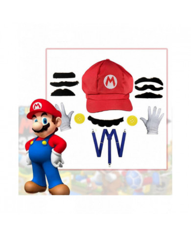 Super Mario Bros Cosplay accessoires dôme coton casquettes gants moustache avec bretelle Halloween Party Cosplay prop