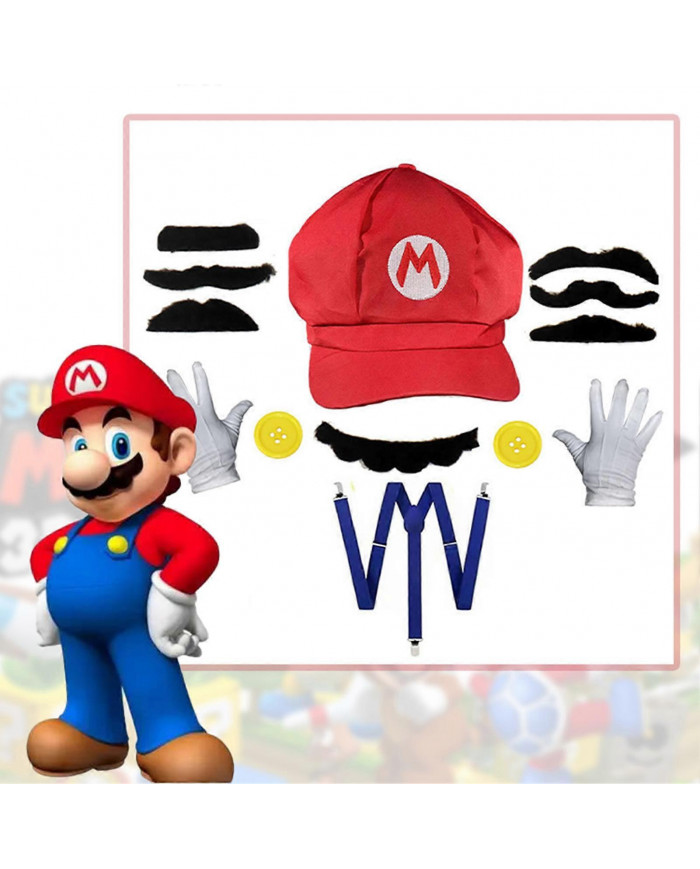 Super Mario Bros Cosplay accessoires dôme coton casquettes gants moustache avec bretelle Halloween Party Cosplay prop