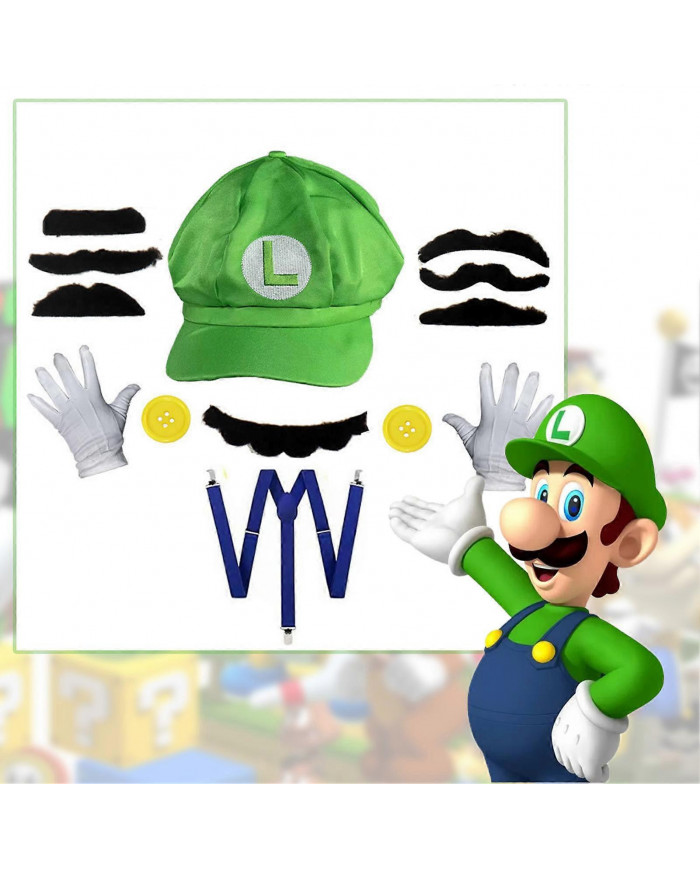 Super Mario Bros Cosplay accessoires dôme coton casquettes gants moustache avec bretelle Halloween Party Cosplay prop