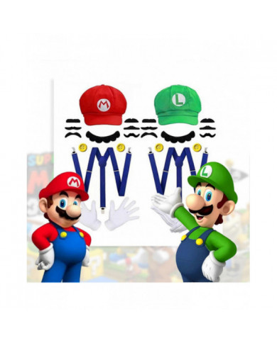 Super Mario Bros Cosplay accessoires dôme coton casquettes gants moustache avec bretelle Halloween Party Cosplay prop