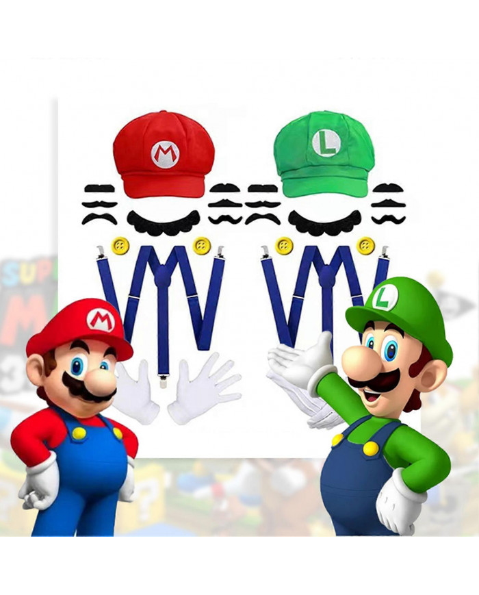Super Mario Bros Cosplay accessoires dôme coton casquettes gants moustache avec bretelle Halloween Party Cosplay prop