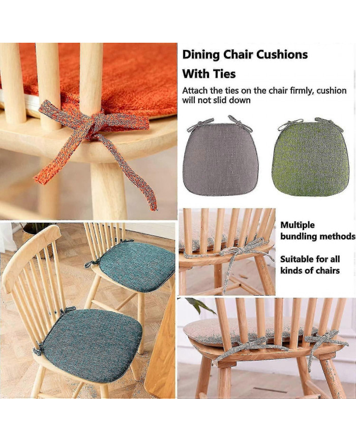Ensemble de 4 coussins de chaise de salle à manger - Coussins de siège antidérapants en forme de U avec attaches, [...]