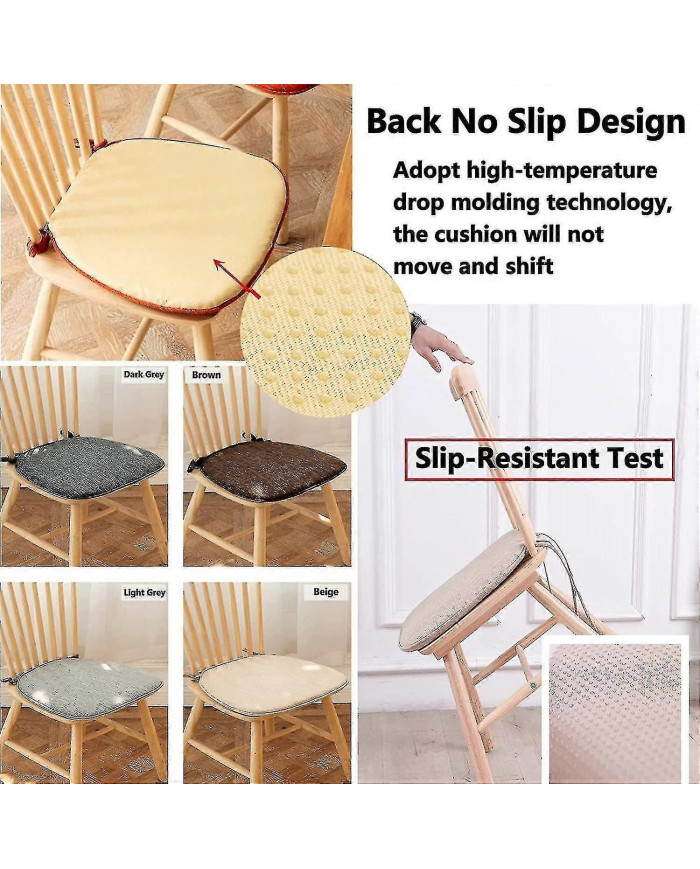 Ensemble de 4 coussins de chaise de salle à manger - Coussins de siège antidérapants en forme de U avec attaches, [...]