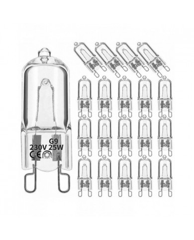 20pcs G9 Ampoules halogènes, 25w Clear Halogen Dimmable, blanc chaud 2800k pour lustres, pendentifs, l
