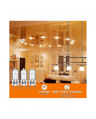 20pcs G9 Ampoules halogènes, 25w Clear Halogen Dimmable, blanc chaud 2800k pour lustres, pendentifs, l