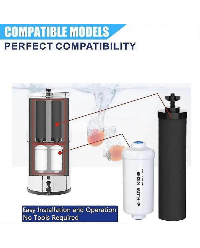 Remplacement pour filtre à eau au fluorure 2 et 2 compatible avec le système de filtration d’eau par gravité noire