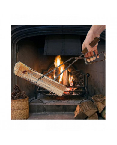 Pinces à bois de chauffage, 40cm Heavy Duty Firewood Tongs Fireplace Accessoires Coutellerie Cheminée Anti-brûlure Fi