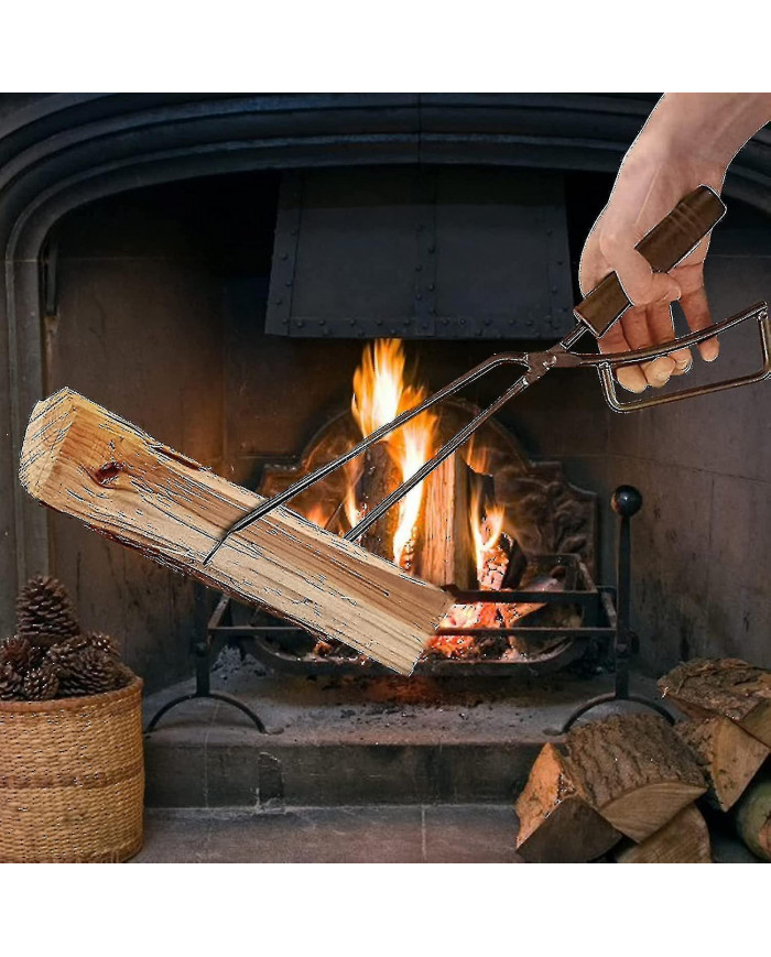 Pinces à bois de chauffage, 40cm Heavy Duty Firewood Tongs Fireplace Accessoires Coutellerie Cheminée Anti-brûlure Fi