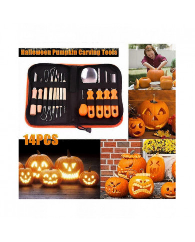 14/13/8/5pc Halloween Outils de sculpture de citrouille professionnelle Lumière de citrouille