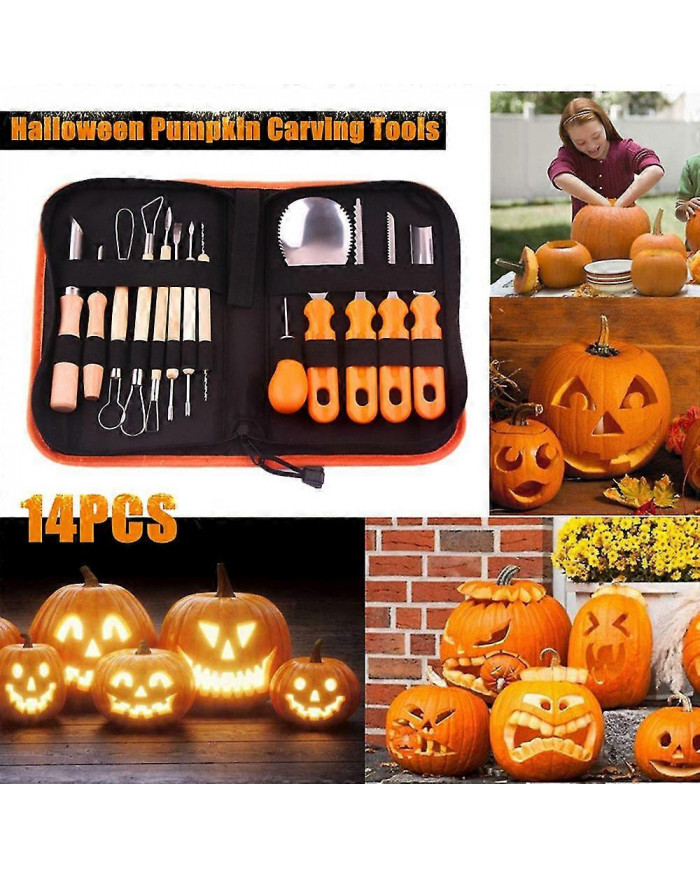 14/13/8/5pc Halloween Outils de sculpture de citrouille professionnelle Lumière de citrouille