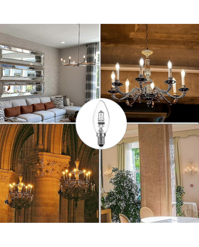 42w E14 C35 Dimmable Ampoule halogène Ac 220-240V Blanc chaud 2700k E14 Ampoule halogène transparente (10pcs)