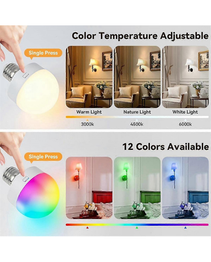 Ampoules rechargeables avec télécommande - Ampoule à piles E26 pour applique murale non câblée