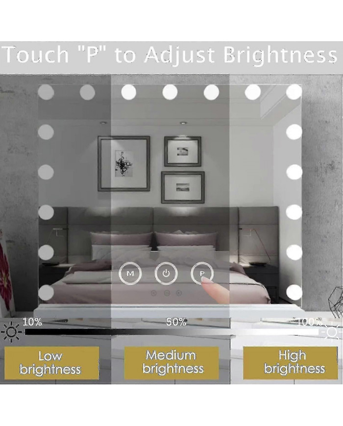 70 x 55 cmHollywood miroir de courtoisie avec lumière 3 couleurs 14 ampoules led dimmables, grand miroir [...]