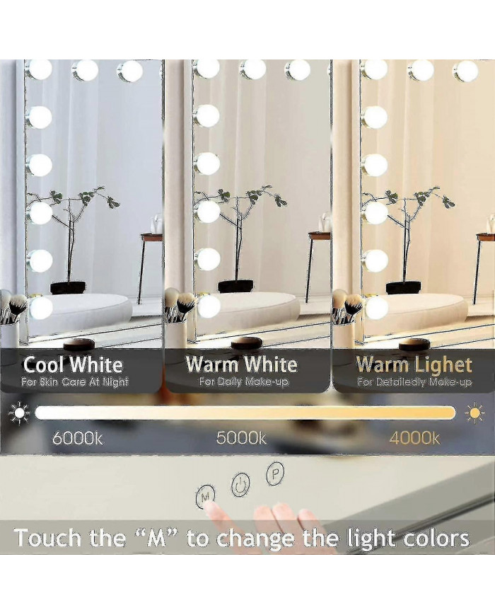 70 x 55 cmHollywood miroir de courtoisie avec lumière 3 couleurs 14 ampoules led dimmables, grand miroir [...]