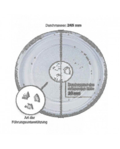 Plaque de verre de plateau tournant universel à micro-ondes avec 3 luminaires, 245 mm
