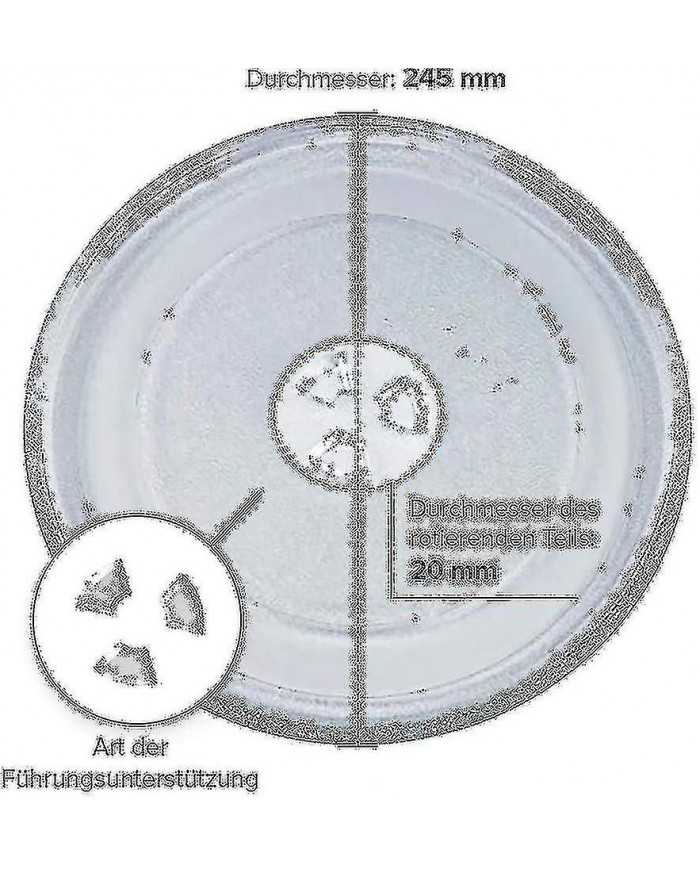 Plaque de verre de plateau tournant universel à micro-ondes avec 3 luminaires, 245 mm