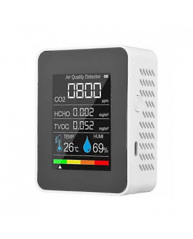 Détecteur de gaz cinq en un avec écran couleur à écran numérique LCD Détecteur de dioxyde de carbone (batterie [...]