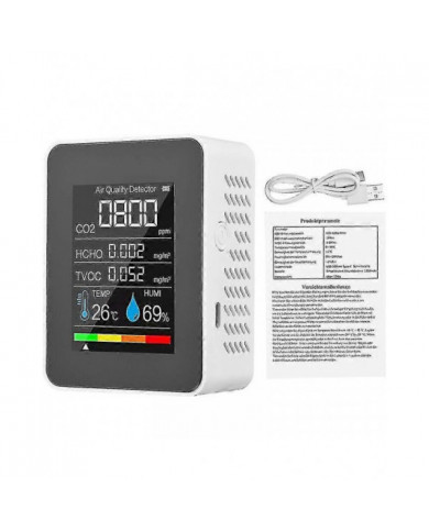 Détecteur de gaz cinq en un avec écran couleur à écran numérique LCD Détecteur de dioxyde de carbone (batterie [...]