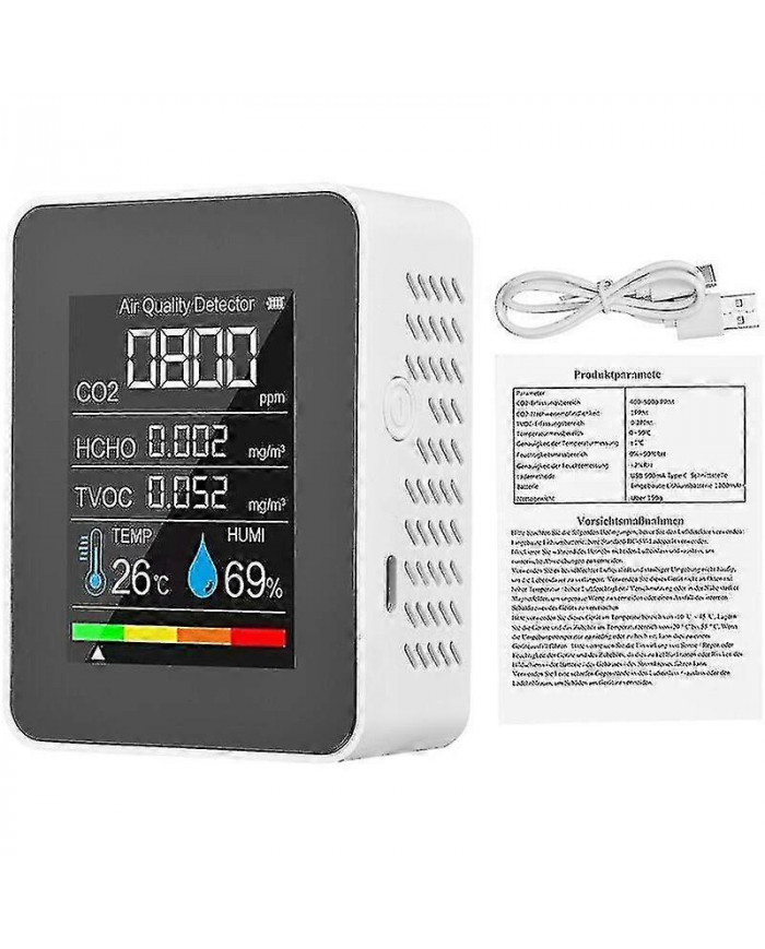 Détecteur de gaz cinq en un avec écran couleur à écran numérique LCD Détecteur de dioxyde de carbone (batterie [...]