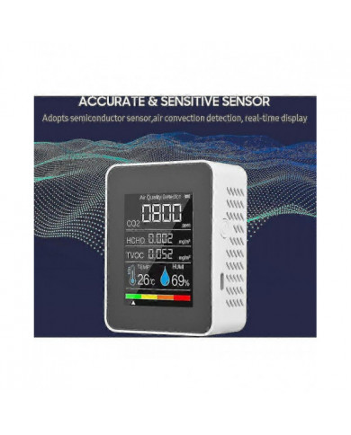 Détecteur de gaz cinq en un avec écran couleur à écran numérique LCD Détecteur de dioxyde de carbone (batterie [...]