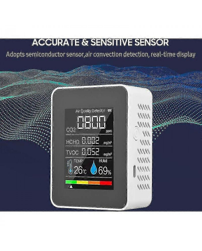 Détecteur de gaz cinq en un avec écran couleur à écran numérique LCD Détecteur de dioxyde de carbone (batterie [...]