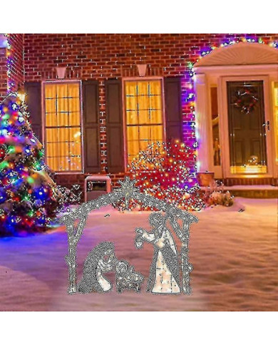 Kongque - Crèche extérieure éclairée, décoration de cour de Noël Sainte Famille, ensembles de nativité pour Noël [...]