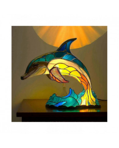 Lampe de table Animal Vitrail Vitrail Veilleuse Rétro Lampes de bureau Cadeau de Noël Chaud