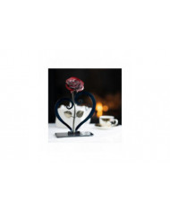 Cadeau en fer forgé forgé à la main Rose en métal rouge avec support en forme de cœur