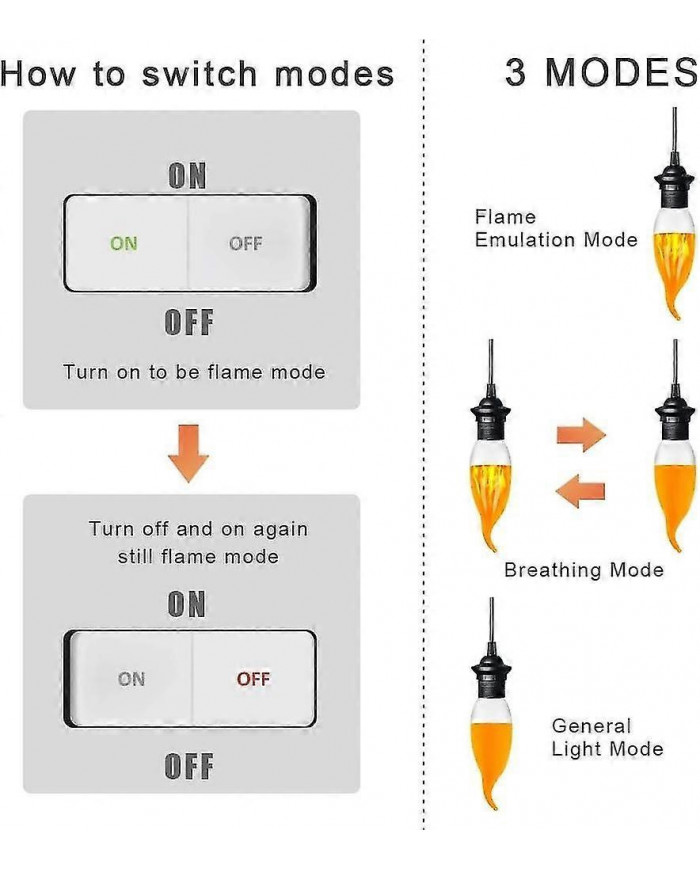 4 Pack 3w E14 Led Ampoule Effet De Flamme Ampoule Avec 3 Modes d’Éclairage Ampoule Décorative