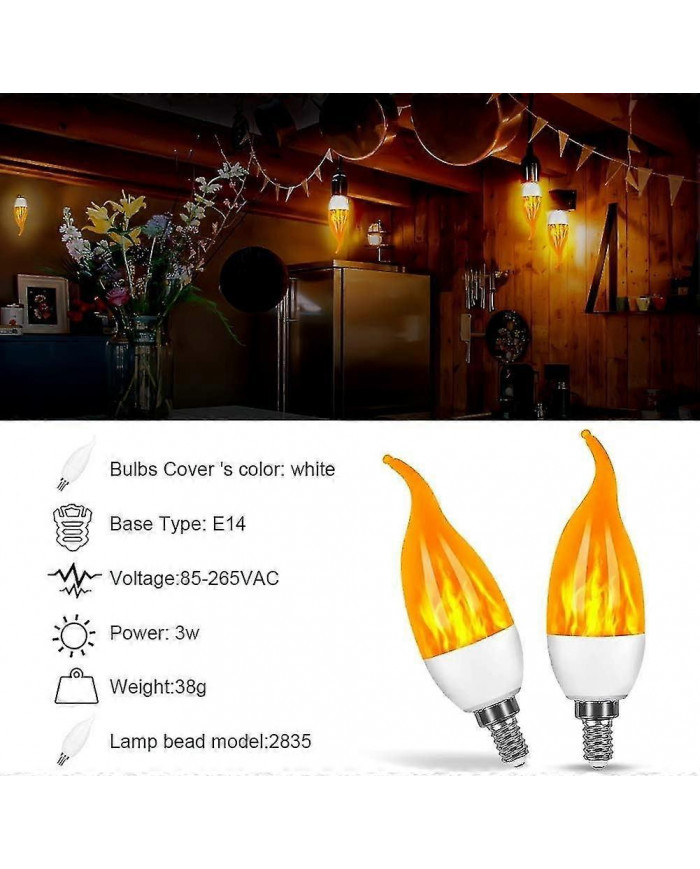 4 Pack 3w E14 Led Ampoule Effet De Flamme Ampoule Avec 3 Modes d’Éclairage Ampoule Décorative
