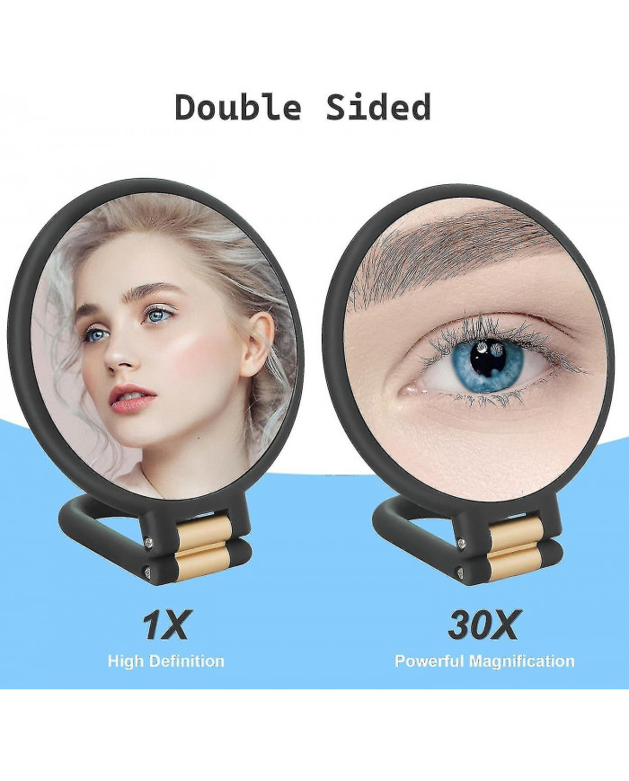 30x Miroir grossissant Miroirs de voyage avec poignée - Miroir à main double face avec aimant 1X 30X