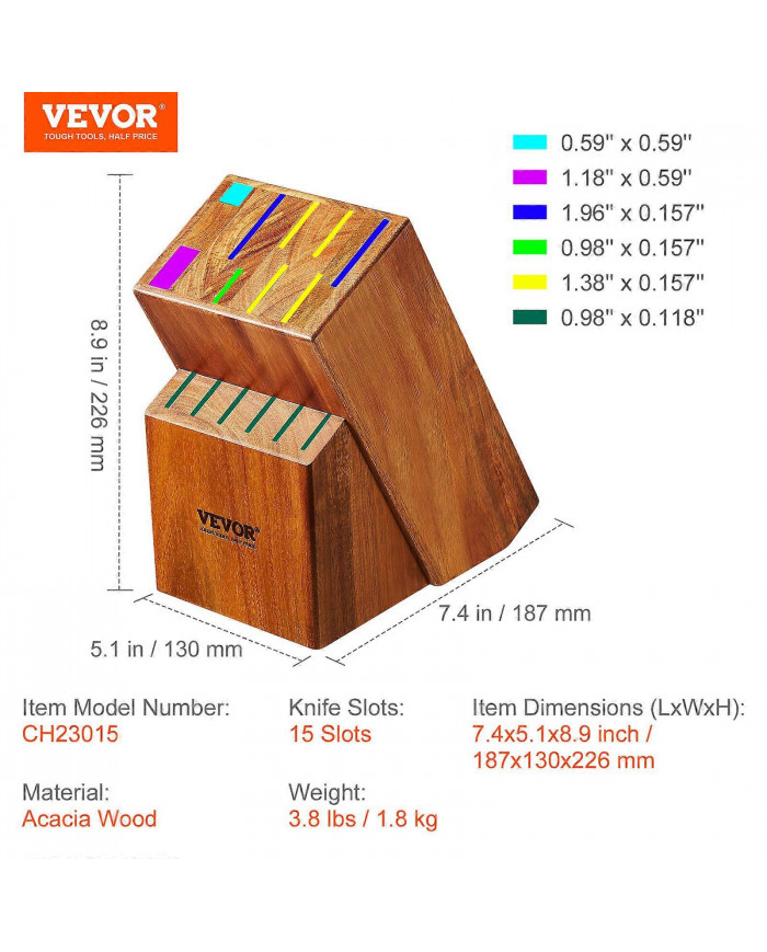 Bloc de rangement de couteaux 15 fentes, support de porte-couteaux multifonctionnel pour un rangement facile dans [...]