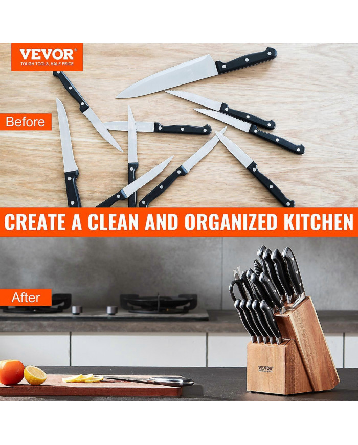 Bloc de rangement de couteaux 15 fentes, support de porte-couteaux multifonctionnel pour un rangement facile dans [...]