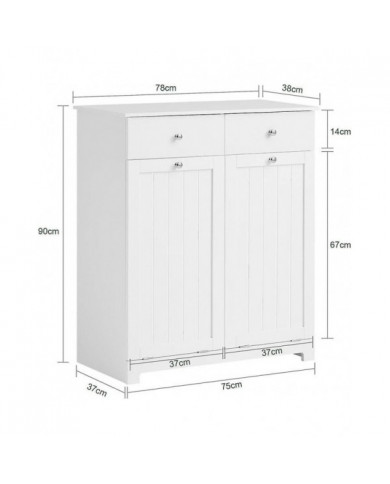 SoBuy Armoire à linge 2 tiroirs 2 portes avec 2 paniers à linge amovibles, BZR33-W